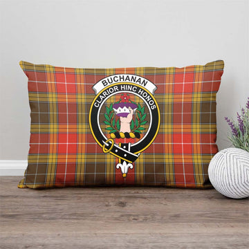 Buchanan Old Set Weathered Tartan Pillow Cover with Family Crest