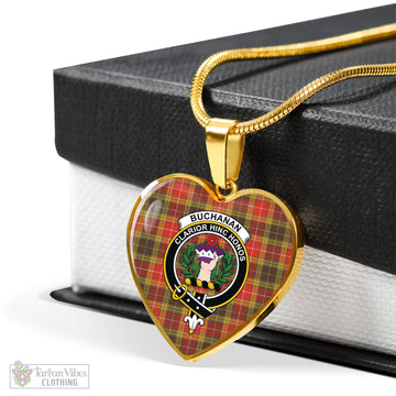 Buchanan Old Set Weathered Tartan Heart Necklace with Family Crest