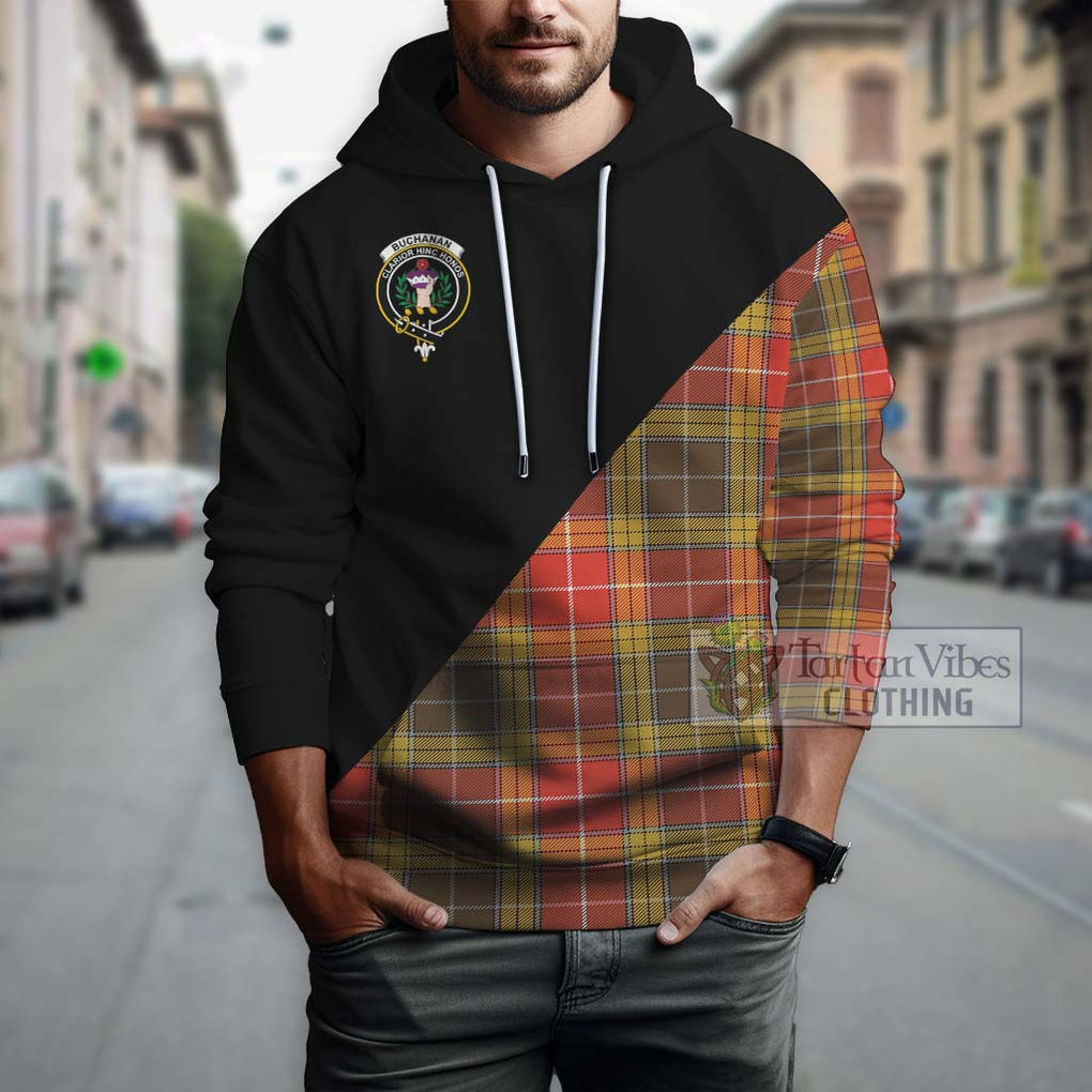 Buchanan Old Set Weathered Tartan Hoodie with Family Crest and Military Logo Style - Tartanvibesclothing Shop