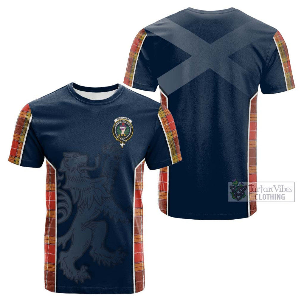 Tartan Vibes Clothing Buchanan Old Set Weathered Tartan Cotton T-shirt with Family Crest and Lion Rampant Vibes Sport Style