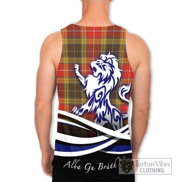 Buchanan Old Set Weathered Tartan Men's Tank Top with Alba Gu Brath Regal Lion Emblem