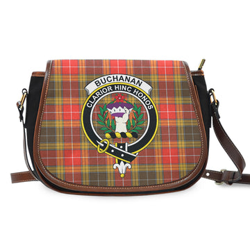 Buchanan Old Set Weathered Tartan Saddle Bag with Family Crest