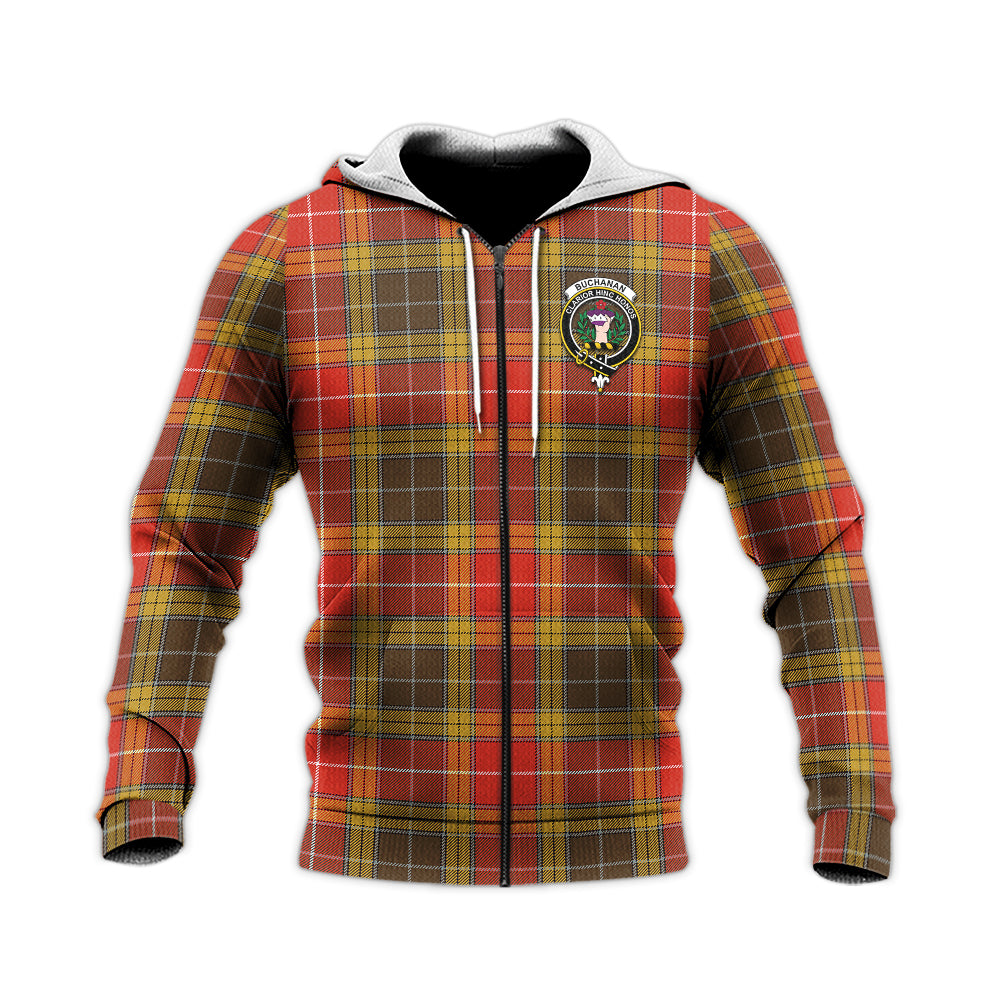 Buchanan Old Set Weathered Tartan Knitted Hoodie with Family Crest Unisex Knitted Zip Hoodie - Tartanvibesclothing