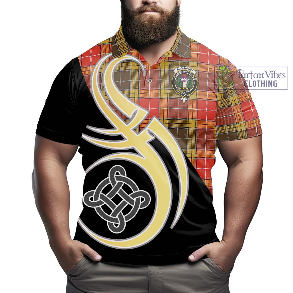 Buchanan Old Set Weathered Tartan Polo Shirt with Family Crest and Celtic Symbol Style - Tartan Vibes Clothing