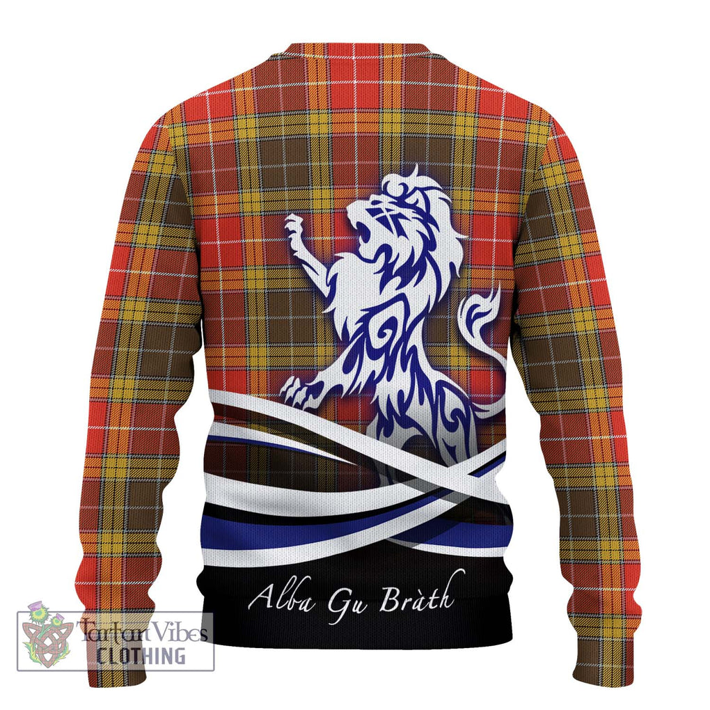 Buchanan Old Set Weathered Tartan Knitted Sweater with Alba Gu Brath Regal Lion Emblem - Tartanvibesclothing Shop