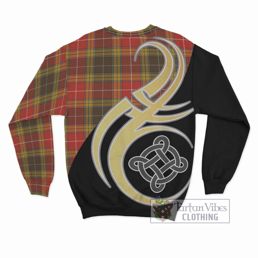 Buchanan Old Set Weathered Tartan Sweatshirt with Family Crest and Celtic Symbol Style - Tartan Vibes Clothing