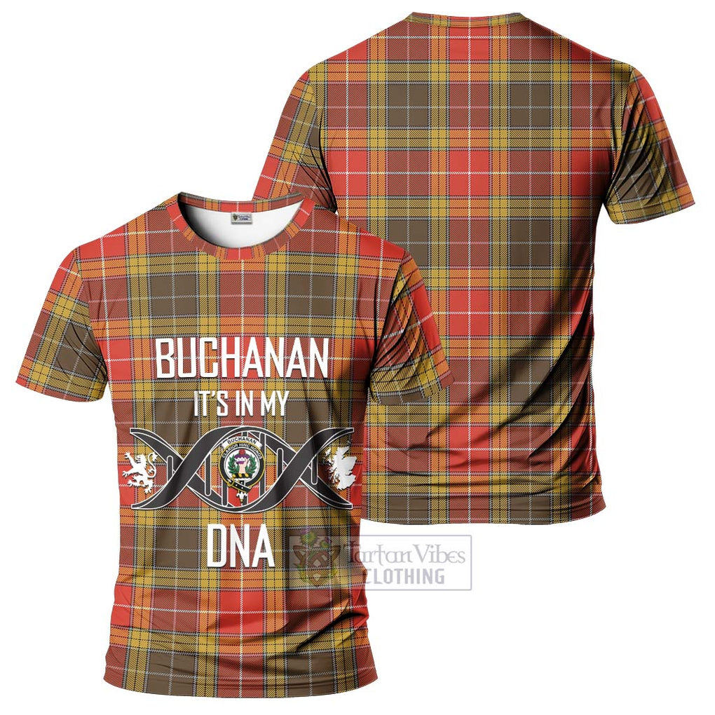 Buchanan Old Set Weathered Tartan T-Shirt with Family Crest DNA In Me Style - Tartan Vibes Clothing