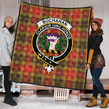 Buchanan Old Set Weathered Tartan Quilt with Family Crest