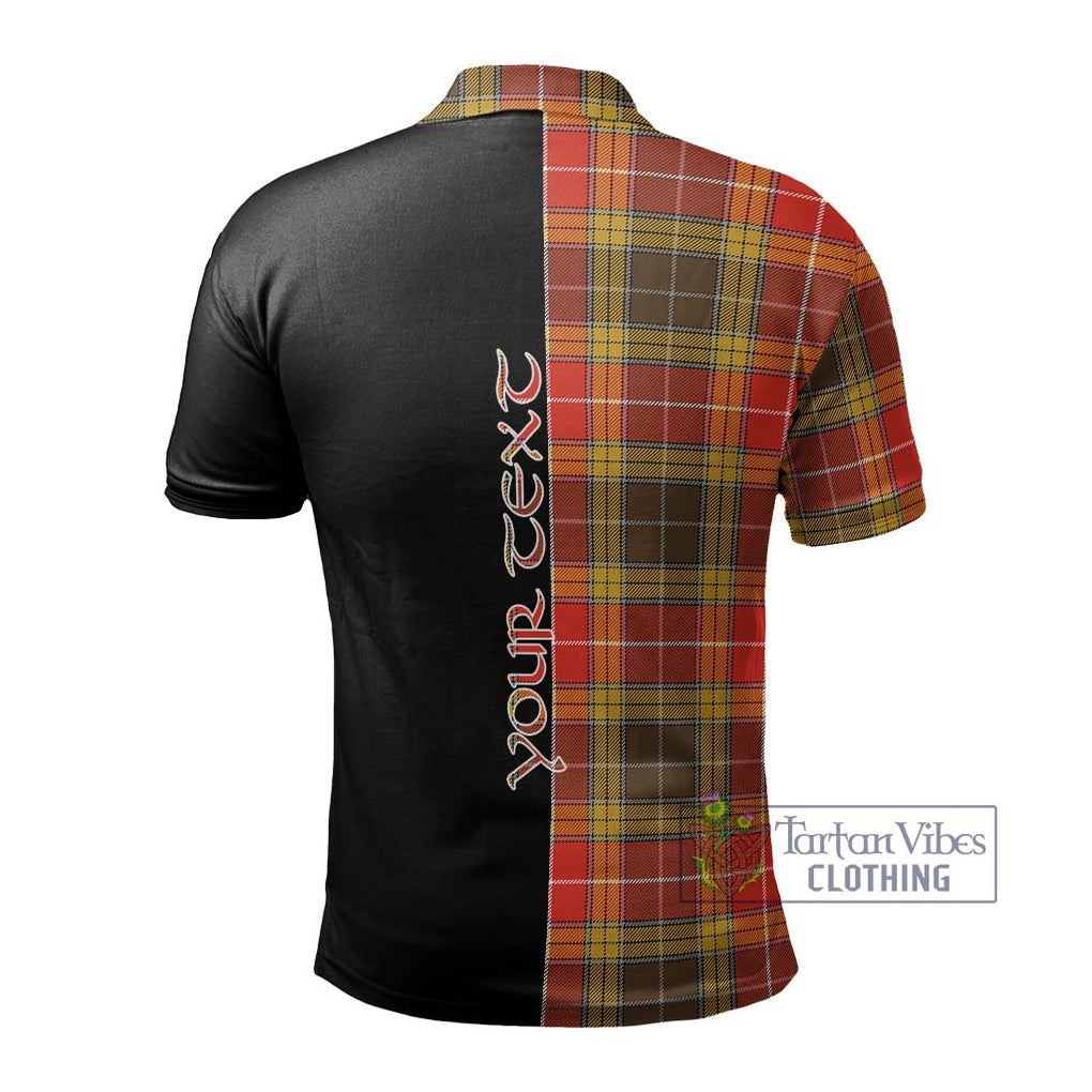 Buchanan Old Set Weathered Tartan Polo Shirt with Family Crest and Half Of Me Style - Tartanvibesclothing Shop