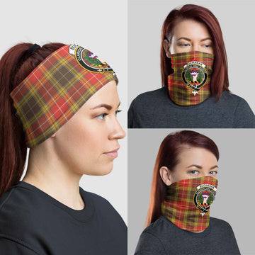 Buchanan Old Set Weathered Tartan Neck Gaiters, Tartan Bandanas, Tartan Head Band with Family Crest