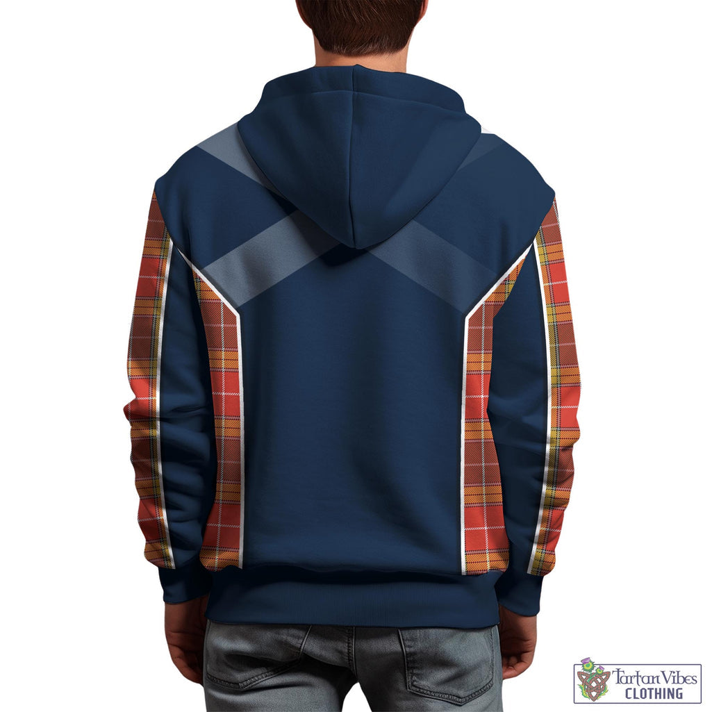 Tartan Vibes Clothing Buchanan Old Set Weathered Tartan Hoodie with Family Crest and Scottish Thistle Vibes Sport Style