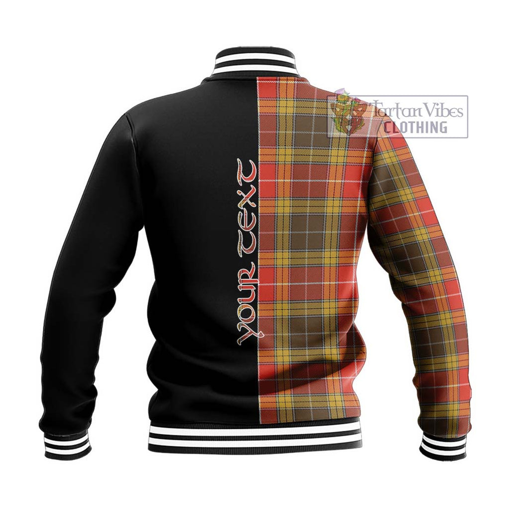 Buchanan Old Set Weathered Tartan Baseball Jacket with Family Crest and Half Of Me Style - Tartanvibesclothing Shop