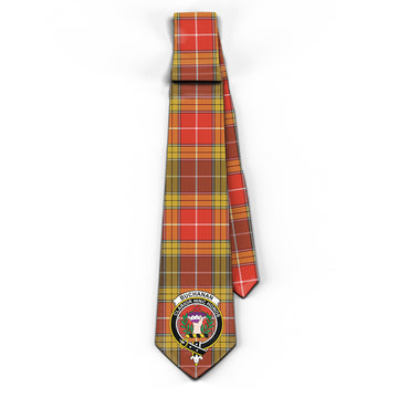 Buchanan Old Set Weathered Tartan Classic Necktie with Family Crest