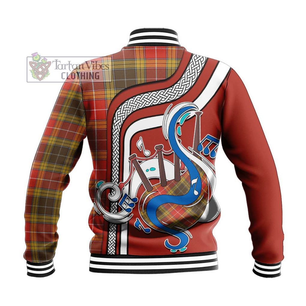 Tartan Vibes Clothing Buchanan Old Set Weathered Tartan Baseball Jacket with Epic Bagpipe Style