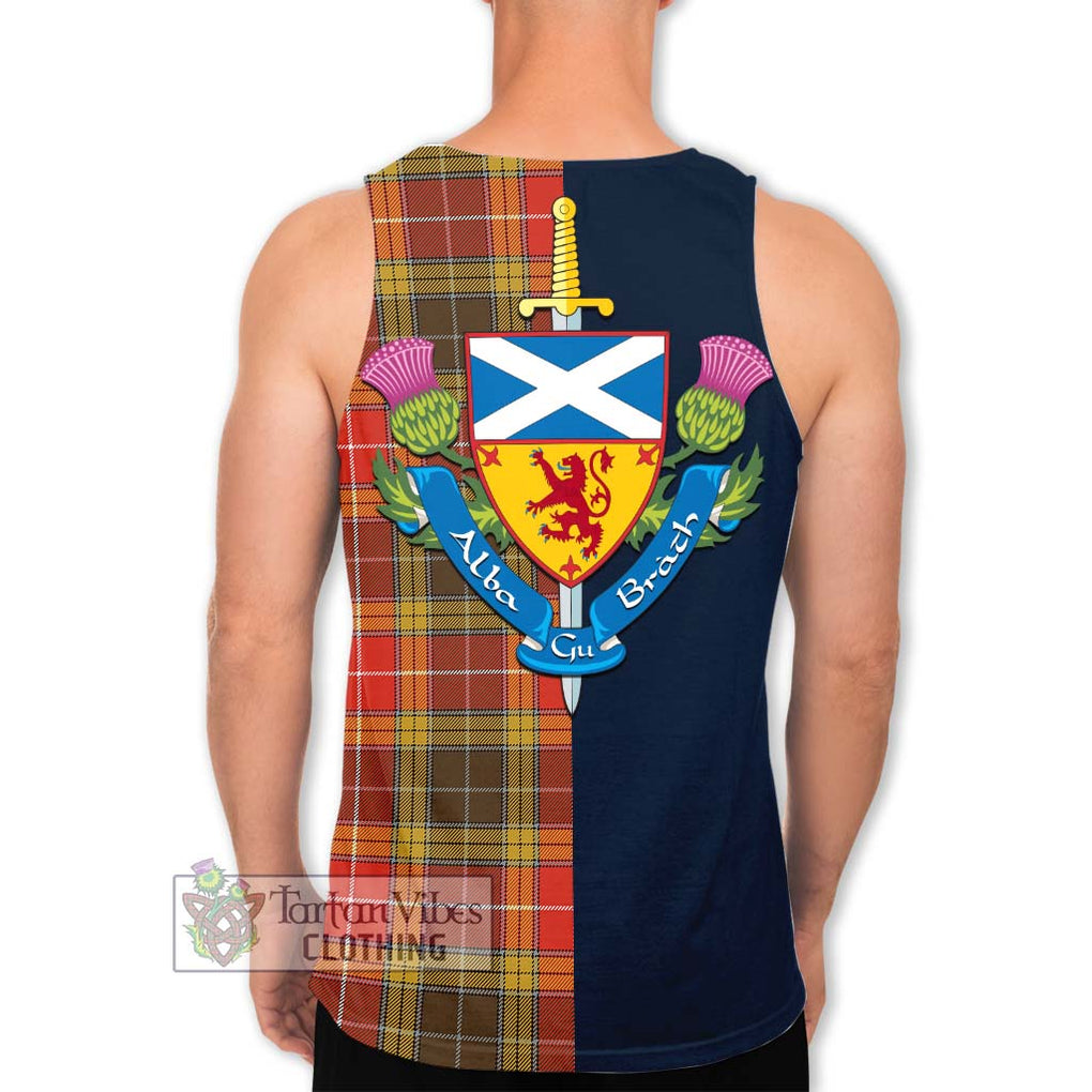 Tartan Vibes Clothing Buchanan Old Set Weathered Tartan Men's Tank Top with Scottish Lion Royal Arm Half Style