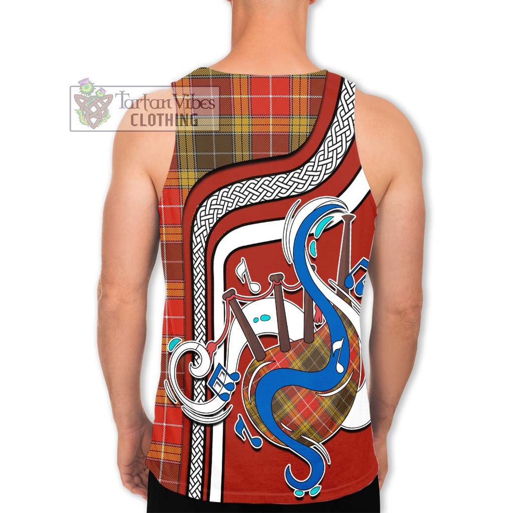 Buchanan Old Set Weathered Tartan Men's Tank Top with Epic Bagpipe Style - Tartanvibesclothing Shop