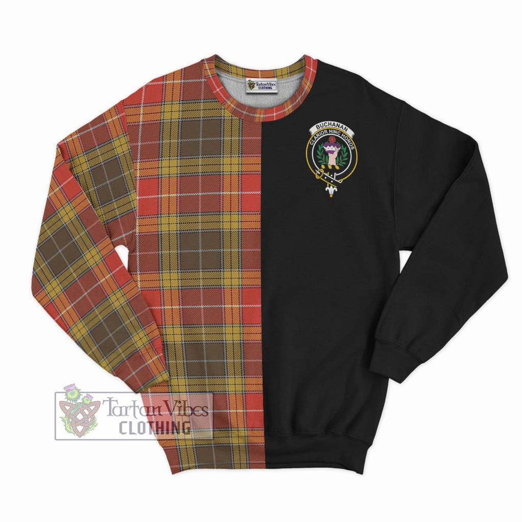 Buchanan Old Set Weathered Tartan Sweatshirt with Family Crest and Half Of Me Style - Tartanvibesclothing Shop