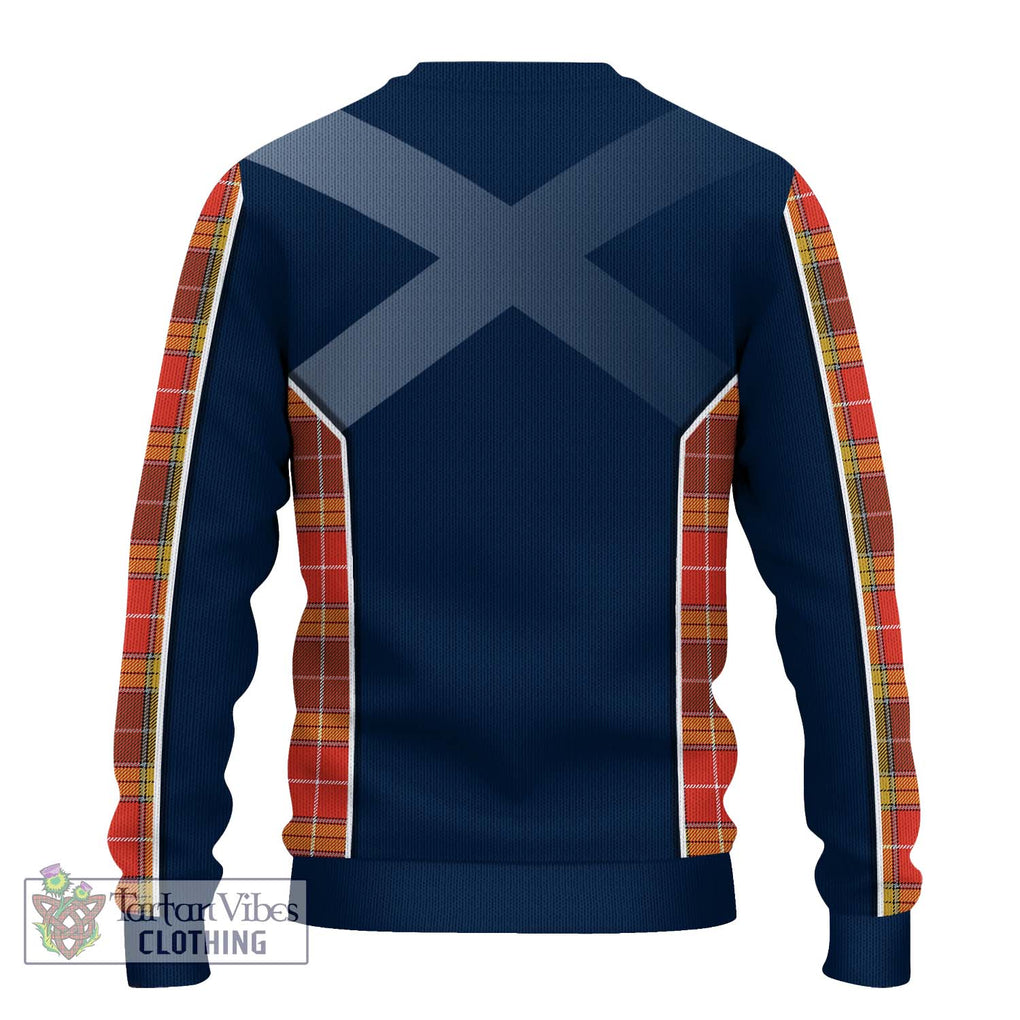 Buchanan Old Set Weathered Tartan Knitted Sweater with Family Crest and Lion Rampant Vibes Sport Style - Tartan Vibes Clothing