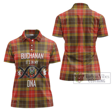 Buchanan Old Set Weathered Tartan Women's Polo Shirt with Family Crest DNA In Me Style