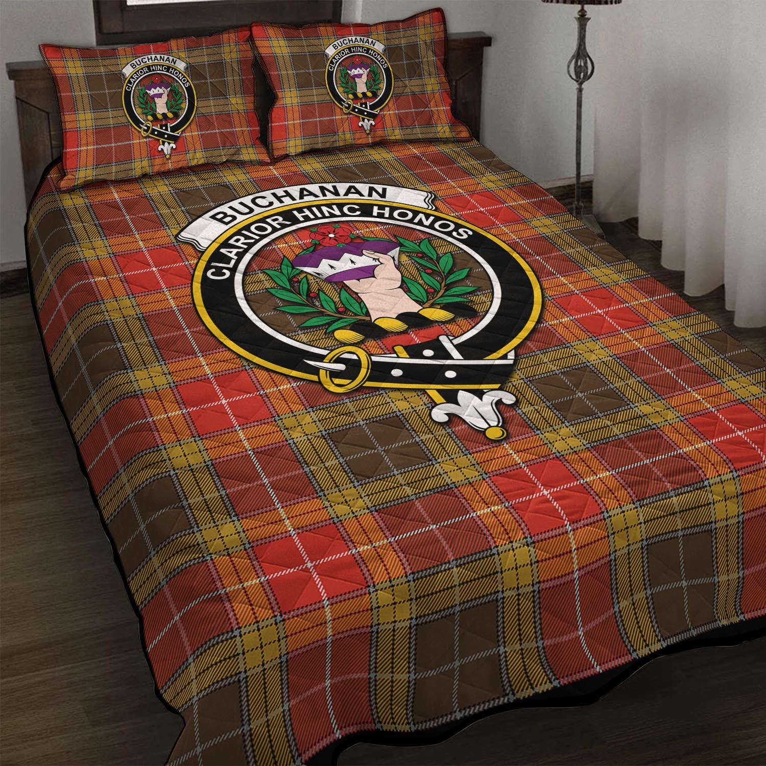 Buchanan Old Set Weathered Tartan Quilt Bed Set with Family Crest - Tartan Vibes Clothing