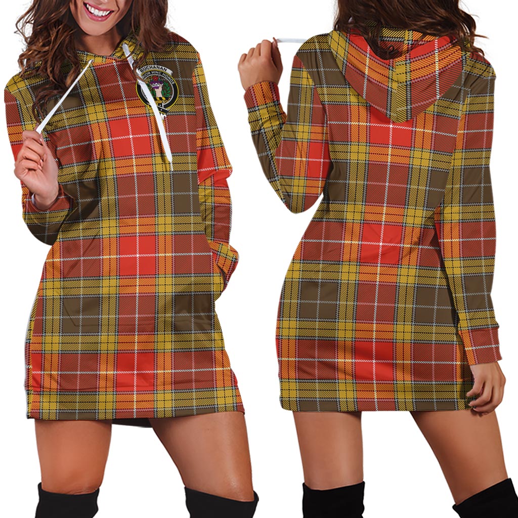 Buchanan Old Set Weathered Tartan Hoodie Dress with Family Crest - Tartan Vibes Clothing