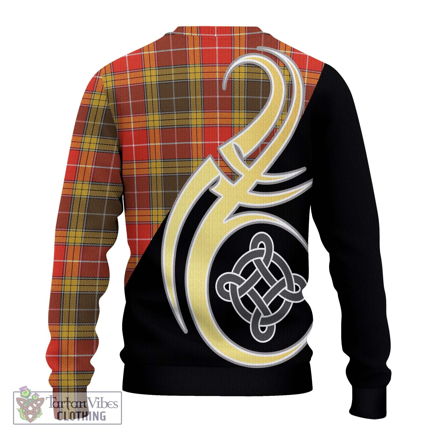 Buchanan Old Set Weathered Tartan Knitted Sweater with Family Crest and Celtic Symbol Style - Tartan Vibes Clothing