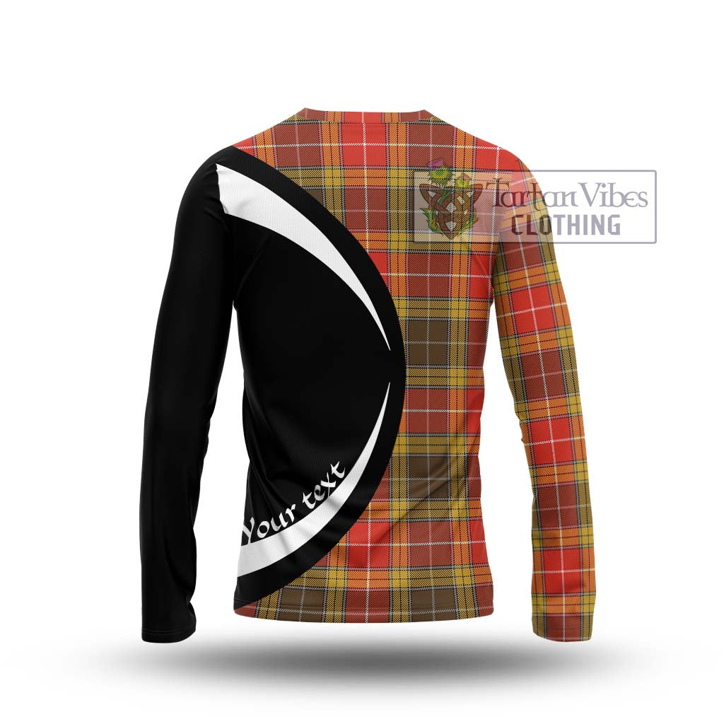 Buchanan Old Set Weathered Tartan Long Sleeve T-Shirt with Family Crest Circle Style - Tartan Vibes Clothing