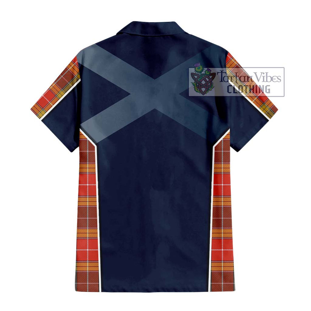 Buchanan Old Set Weathered Tartan Short Sleeve Button Shirt with Family Crest and Lion Rampant Vibes Sport Style - Tartan Vibes Clothing