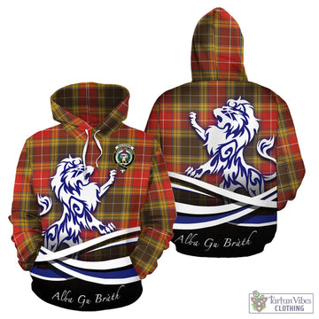 Buchanan Old Set Weathered Tartan Hoodie with Alba Gu Brath Regal Lion Emblem