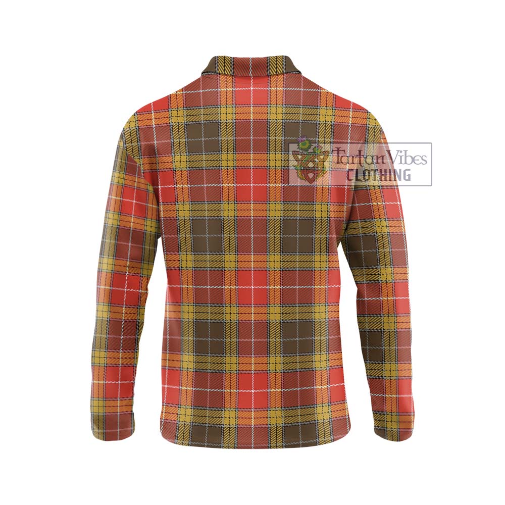 Buchanan Old Set Weathered Tartan Long Sleeve Polo Shirt with Family Crest DNA In Me Style - Tartanvibesclothing Shop