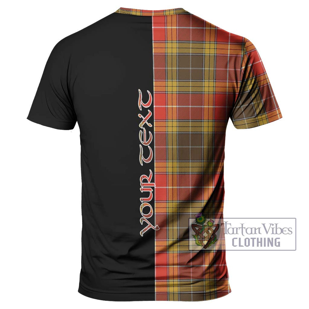 Buchanan Old Set Weathered Tartan T-Shirt with Family Crest and Half Of Me Style - Tartanvibesclothing Shop