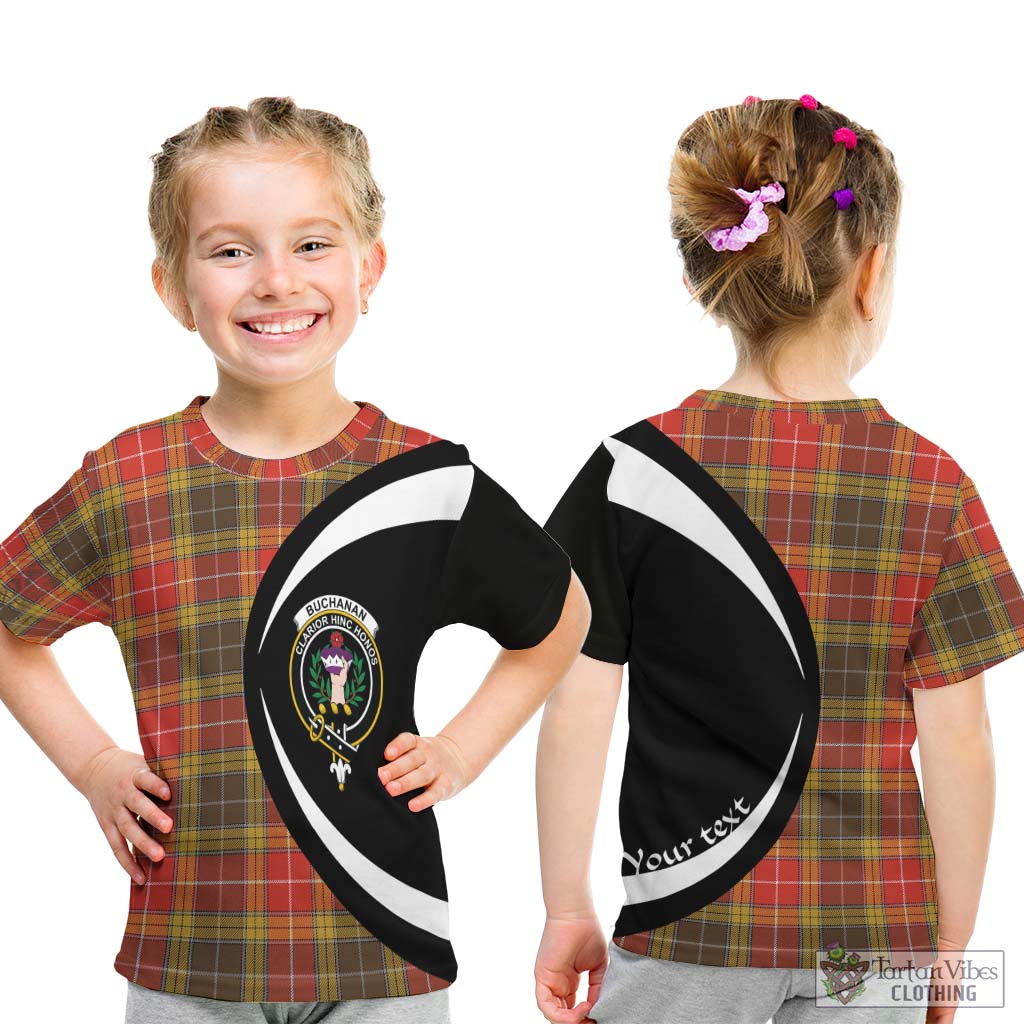 Buchanan Old Set Weathered Tartan Kid T-Shirt with Family Crest Circle Style - Tartan Vibes Clothing