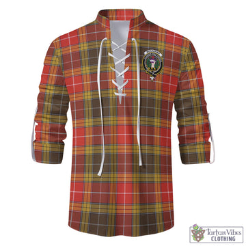 Buchanan Old Set Weathered Tartan Men's Scottish Traditional Jacobite Ghillie Kilt Shirt with Family Crest