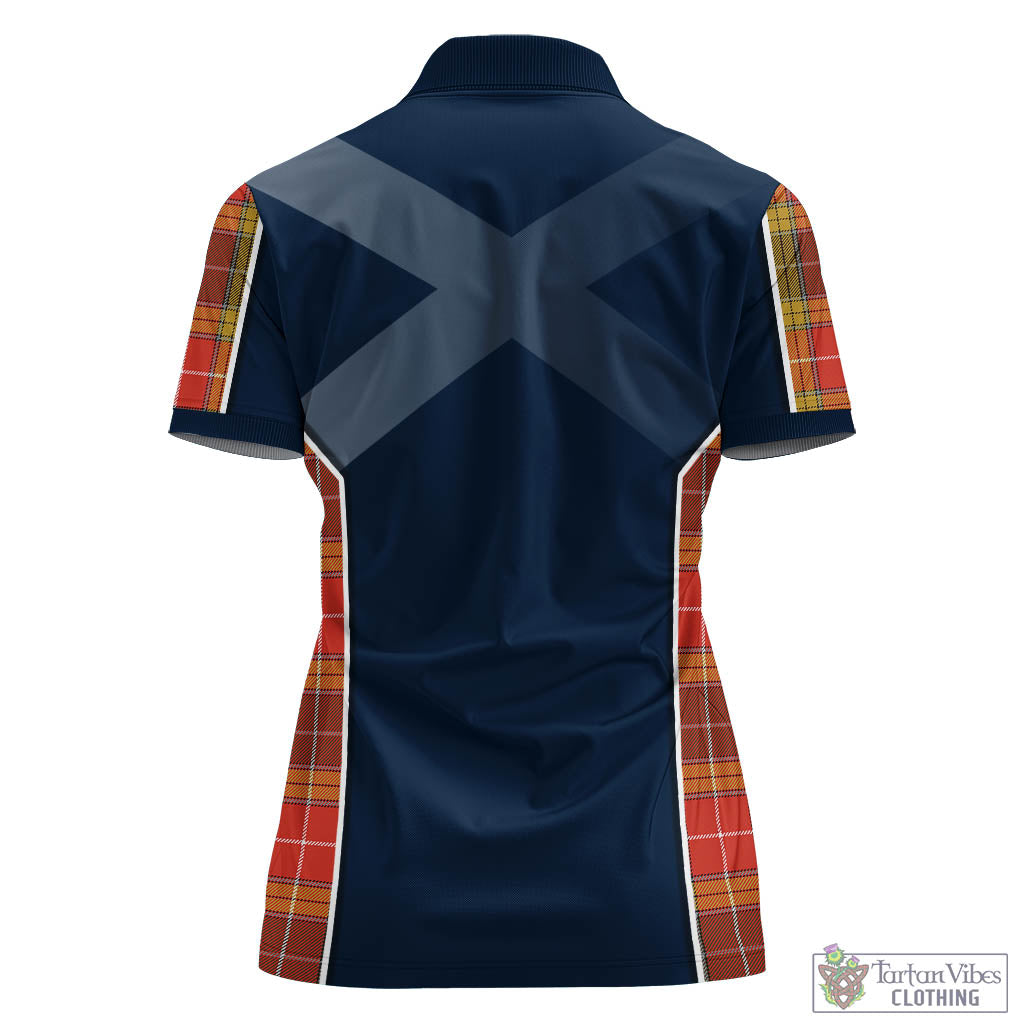 Tartan Vibes Clothing Buchanan Old Set Weathered Tartan Women's Polo Shirt with Family Crest and Lion Rampant Vibes Sport Style