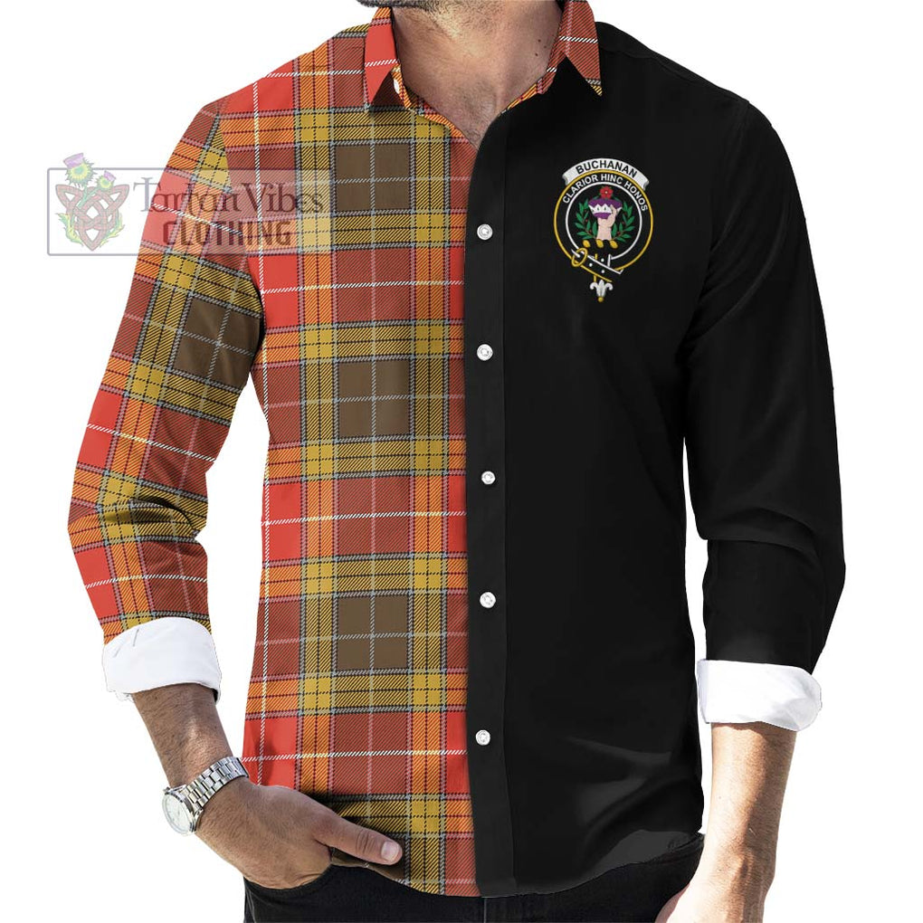 Buchanan Old Set Weathered Tartan Long Sleeve Button Shirt with Family Crest and Half Of Me Style - Tartanvibesclothing Shop