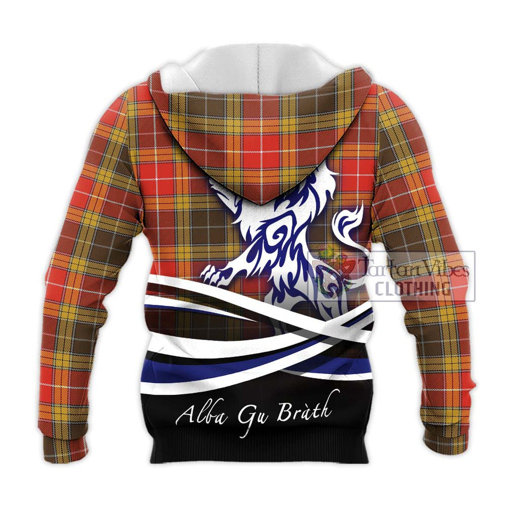 Buchanan Old Set Weathered Tartan Knitted Hoodie with Alba Gu Brath Regal Lion Emblem - Tartanvibesclothing Shop