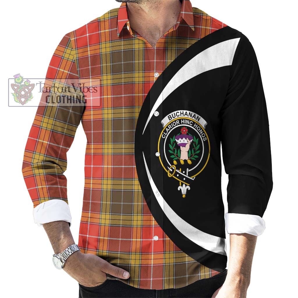 Buchanan Old Set Weathered Tartan Long Sleeve Button Up with Family Crest Circle Style - Tartan Vibes Clothing