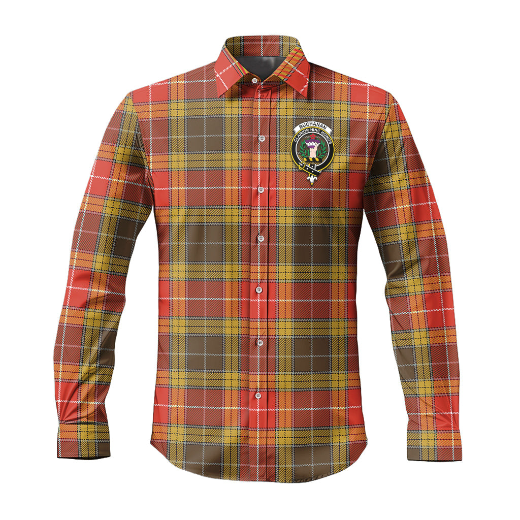 Buchanan Old Set Weathered Tartan Long Sleeve Button Up Shirt with Family Crest - Tartanvibesclothing