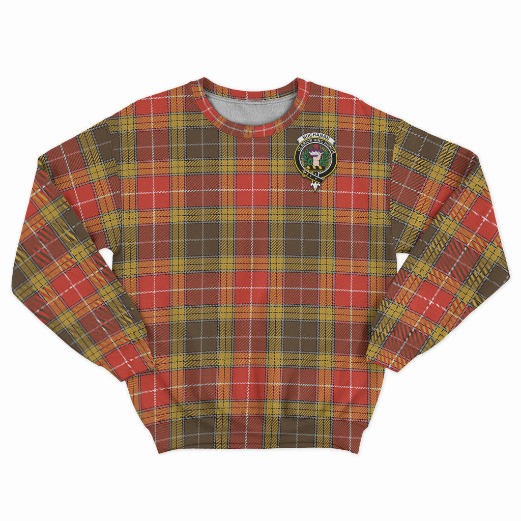 Buchanan Old Set Weathered Tartan Sweatshirt with Family Crest - Tartan Vibes Clothing