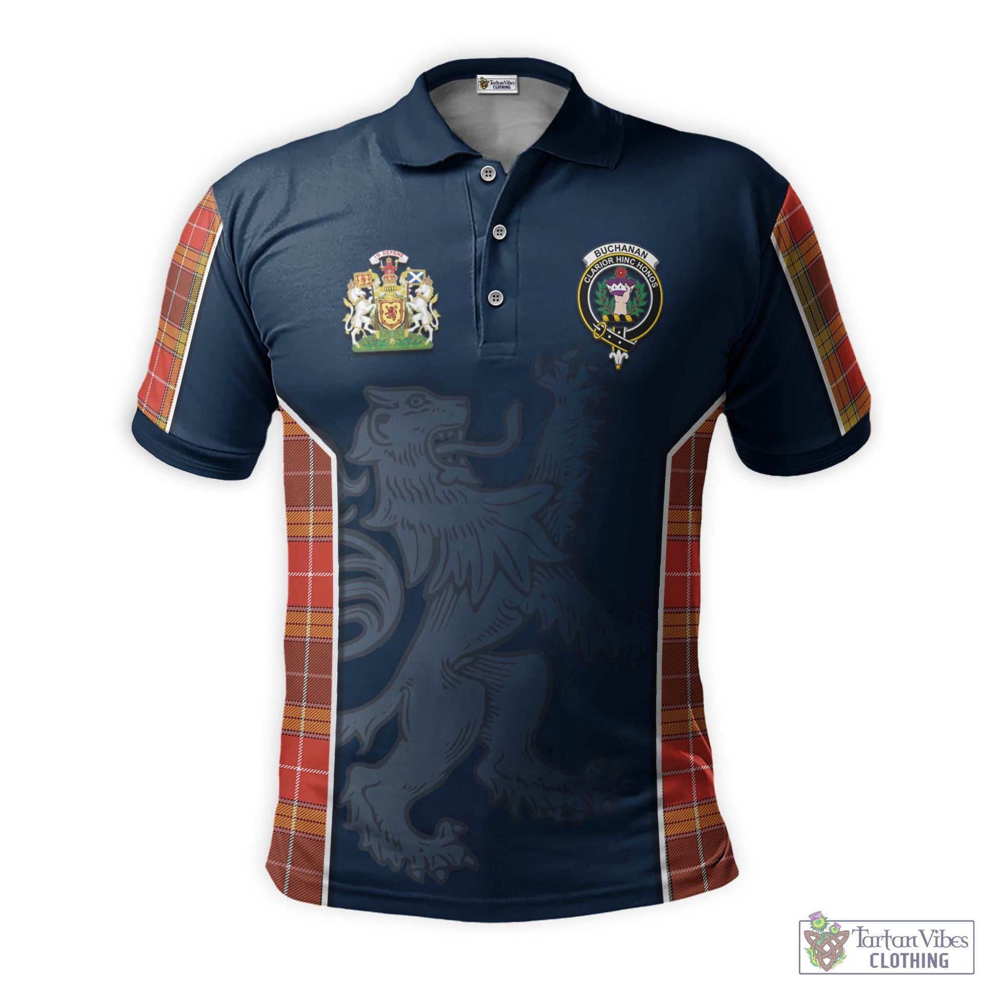 Tartan Vibes Clothing Buchanan Old Set Weathered Tartan Men's Polo Shirt with Family Crest and Lion Rampant Vibes Sport Style