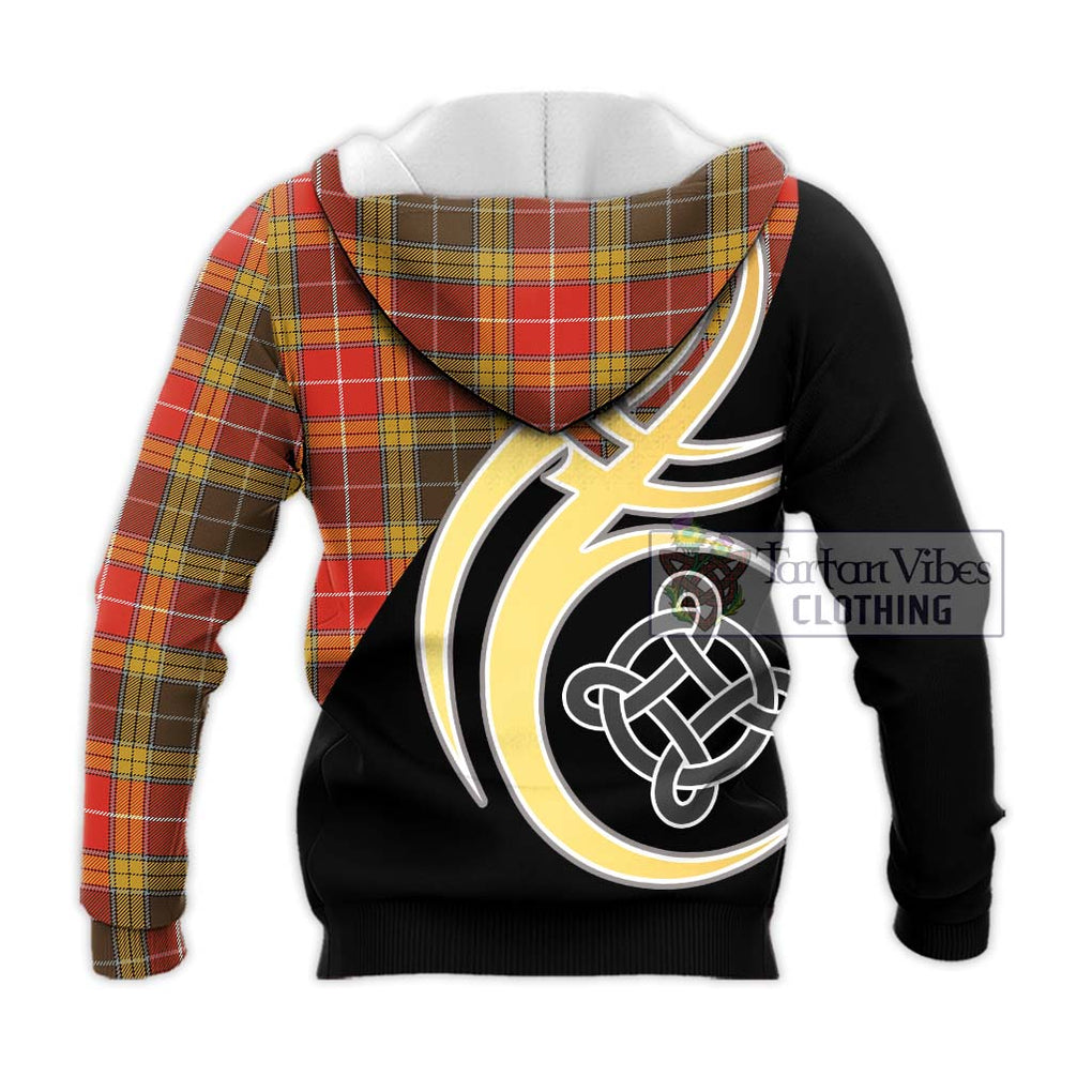 Buchanan Old Set Weathered Tartan Knitted Hoodie with Family Crest and Celtic Symbol Style - Tartan Vibes Clothing