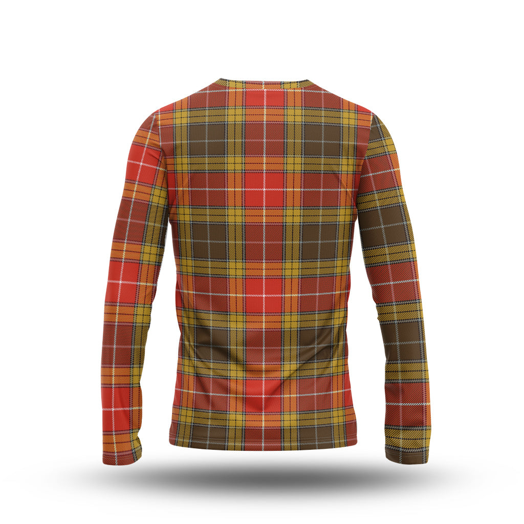 Buchanan Old Set Weathered Tartan Long Sleeve T-Shirt with Family Crest - Tartanvibesclothing