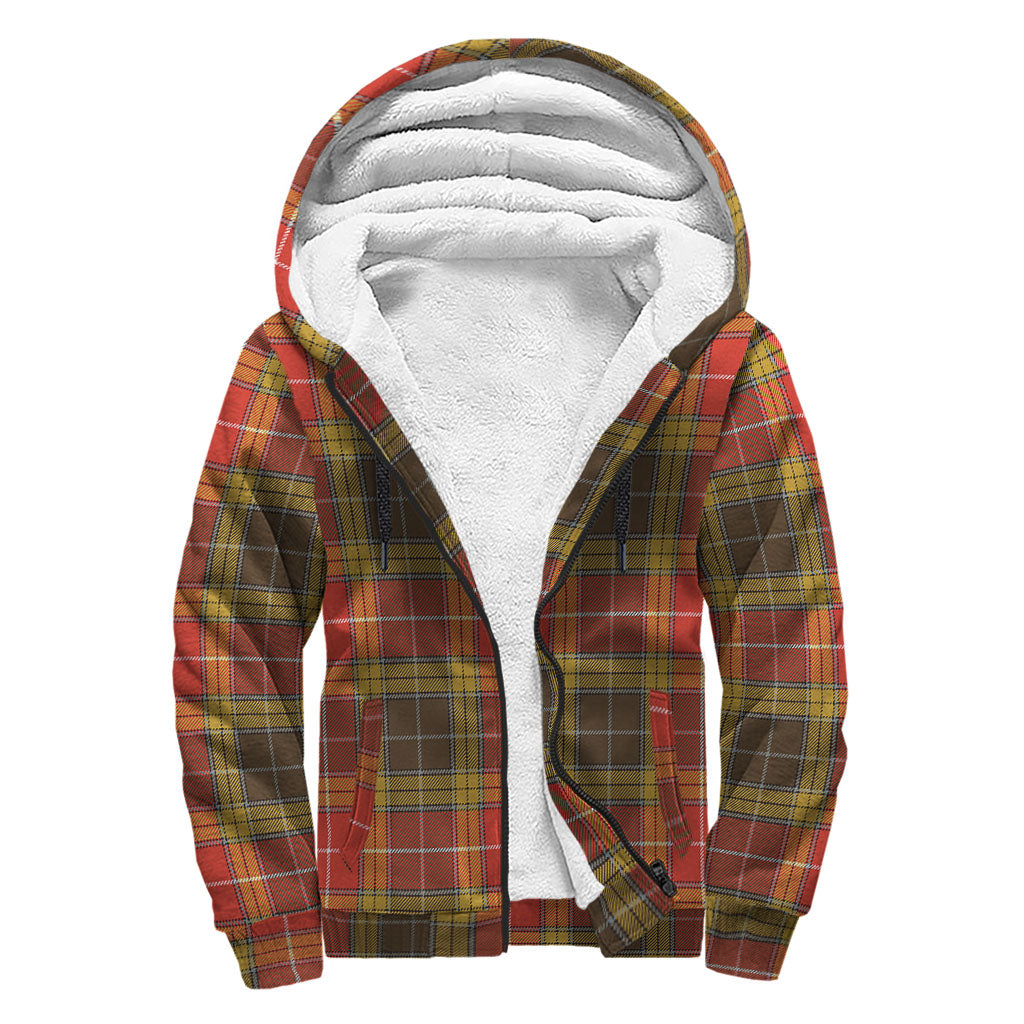 Buchanan Old Set Weathered Tartan Sherpa Hoodie with Family Crest - Tartanvibesclothing