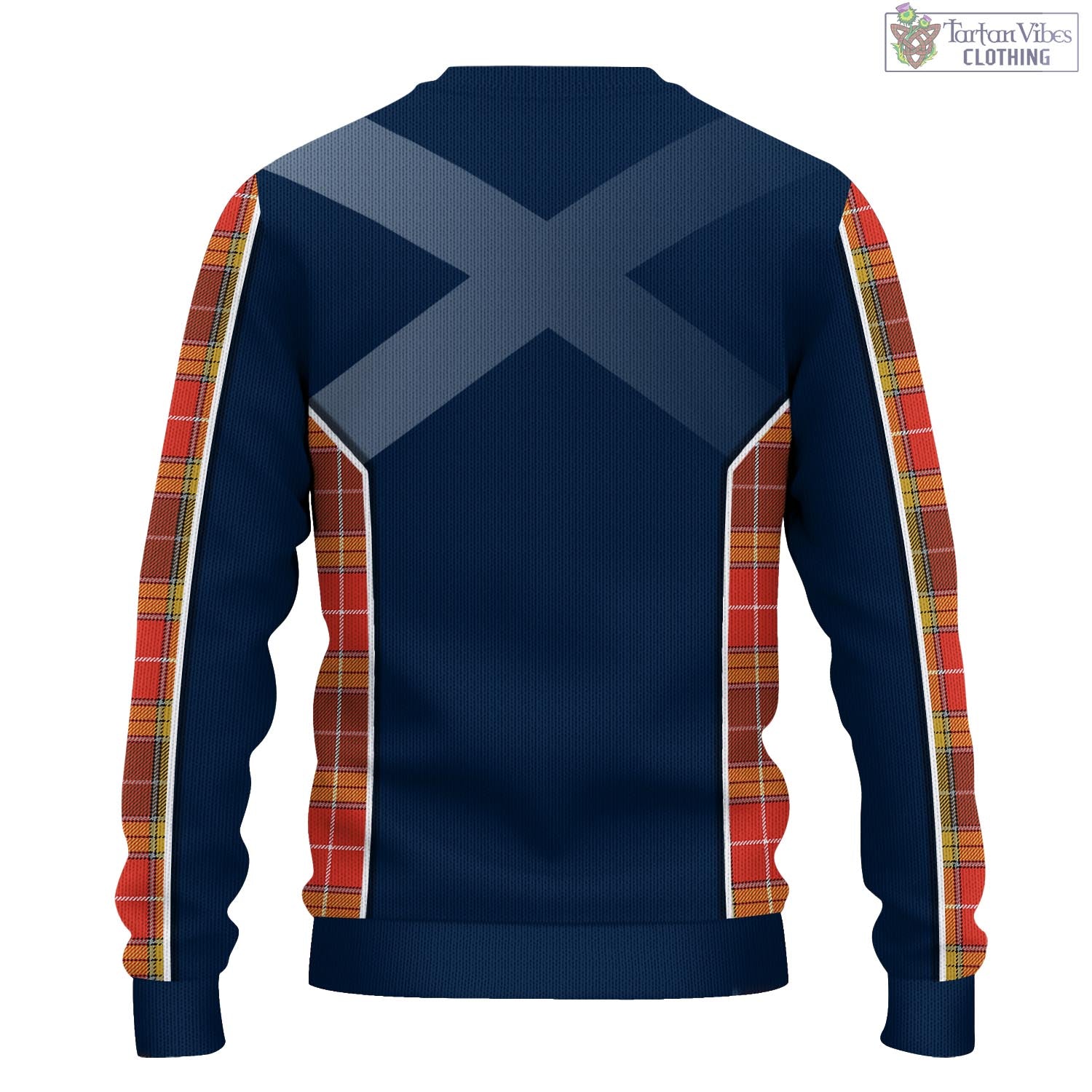 Tartan Vibes Clothing Buchanan Old Set Weathered Tartan Knitted Sweatshirt with Family Crest and Scottish Thistle Vibes Sport Style