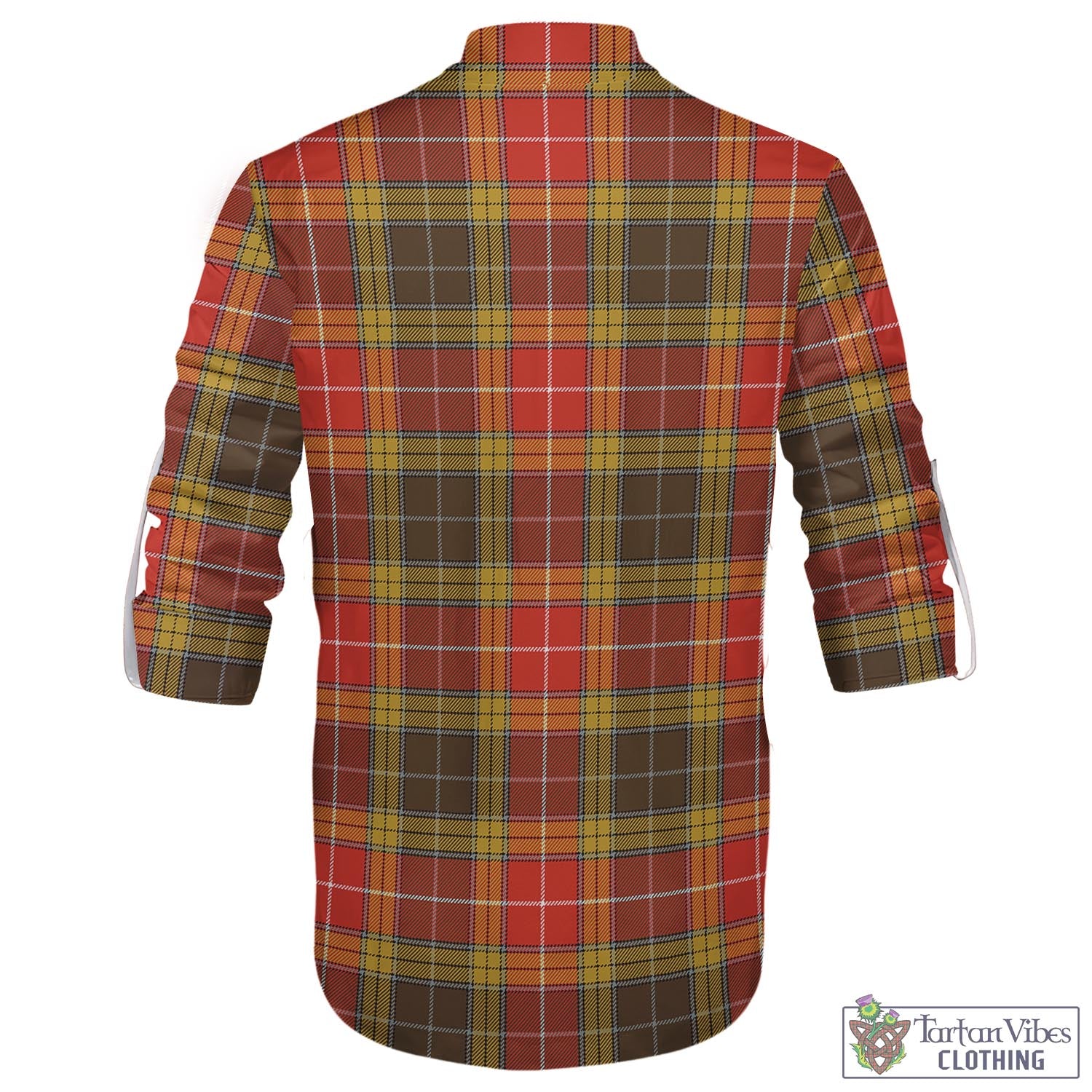 Tartan Vibes Clothing Buchanan Old Set Weathered Tartan Men's Scottish Traditional Jacobite Ghillie Kilt Shirt with Family Crest