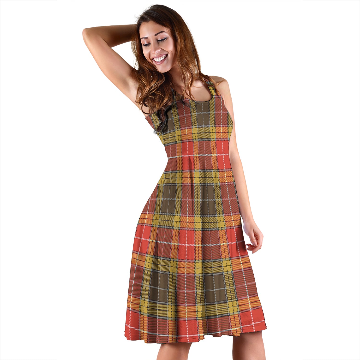 Buchanan Old Set Weathered Tartan Sleeveless Midi Womens Dress - Tartanvibesclothing