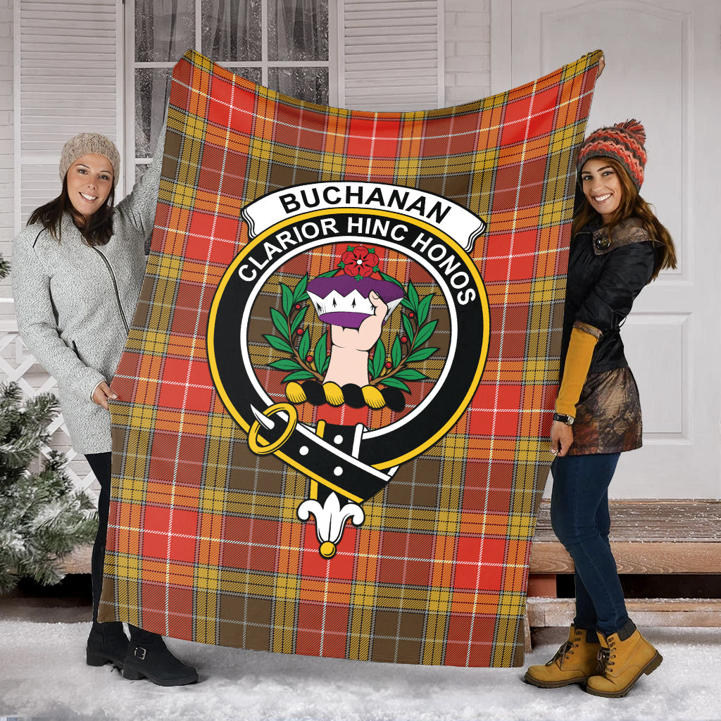 Buchanan Old Set Weathered Tartan Blanket with Family Crest - Tartan Vibes Clothing