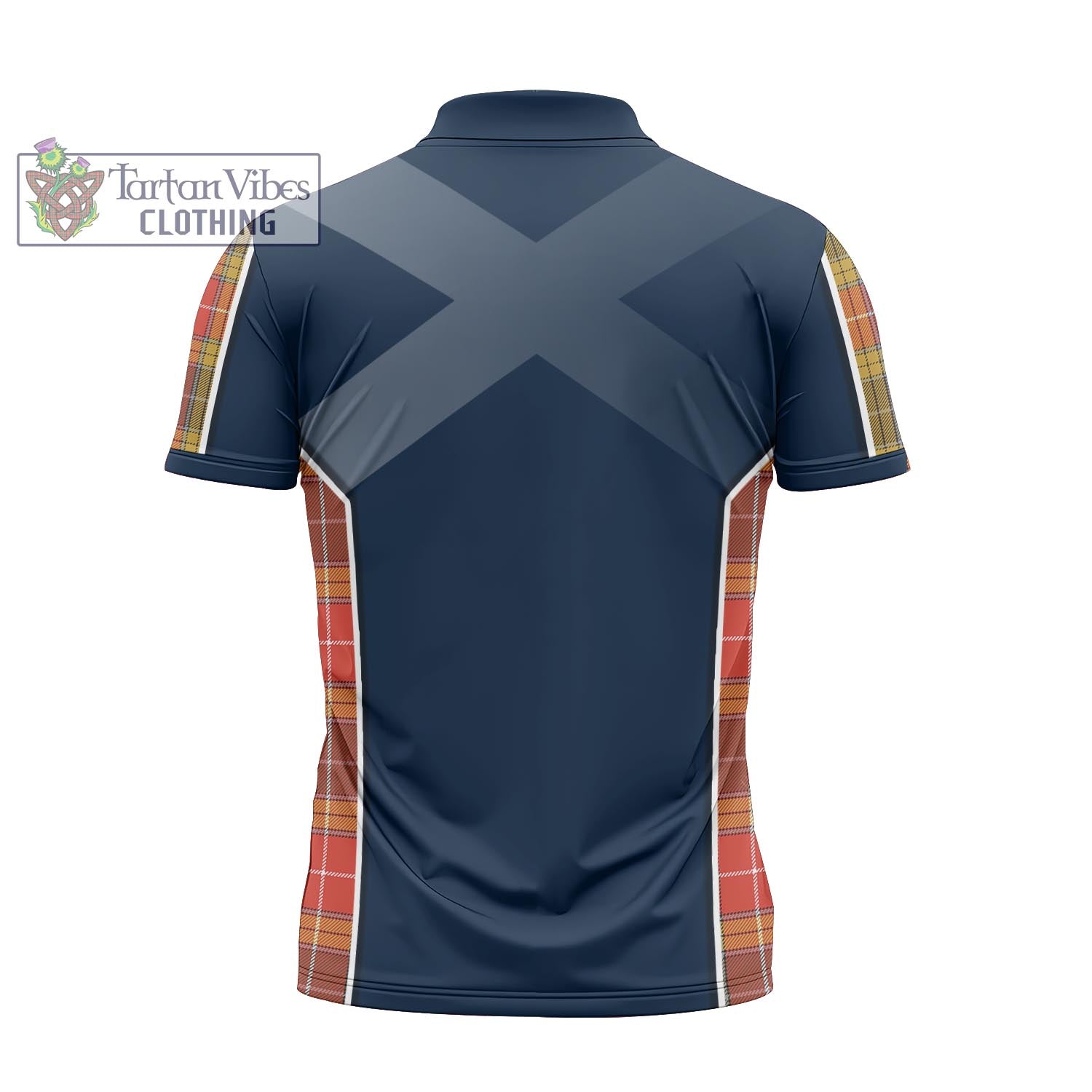 Tartan Vibes Clothing Buchanan Old Set Weathered Tartan Zipper Polo Shirt with Family Crest and Scottish Thistle Vibes Sport Style