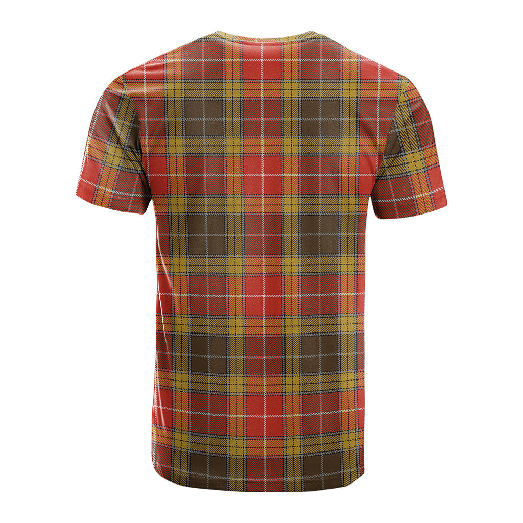 Buchanan Old Set Weathered Tartan T-Shirt with Family Crest - Tartan Vibes Clothing