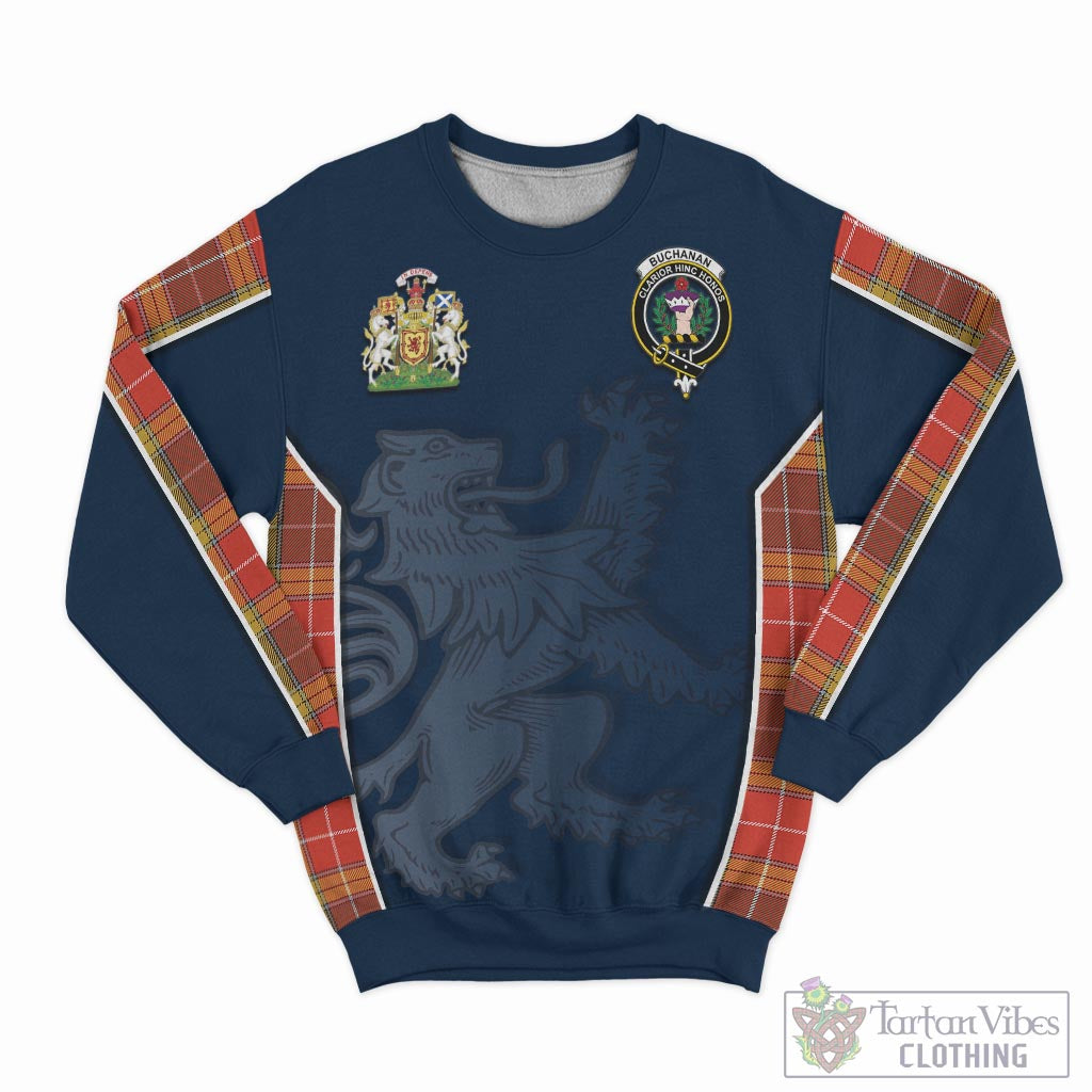 Tartan Vibes Clothing Buchanan Old Set Weathered Tartan Sweater with Family Crest and Lion Rampant Vibes Sport Style